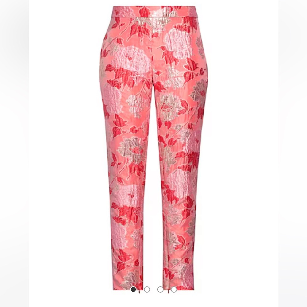 SEMSEM Pink Brocade Slim Leg Floral Straight Leg Pants